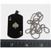 NEW BLACK TONE ACE OF SPADE DOG TAG PENDANT AND