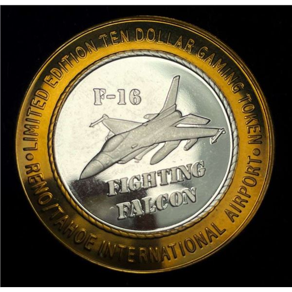 1999 F-16 Fighting Falcon Reno $10 Gaming Token .999 Silver