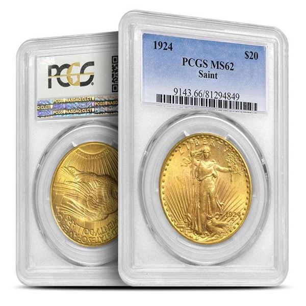 Ten (10) $20 Saint Gaudens Gold PCGS MS62