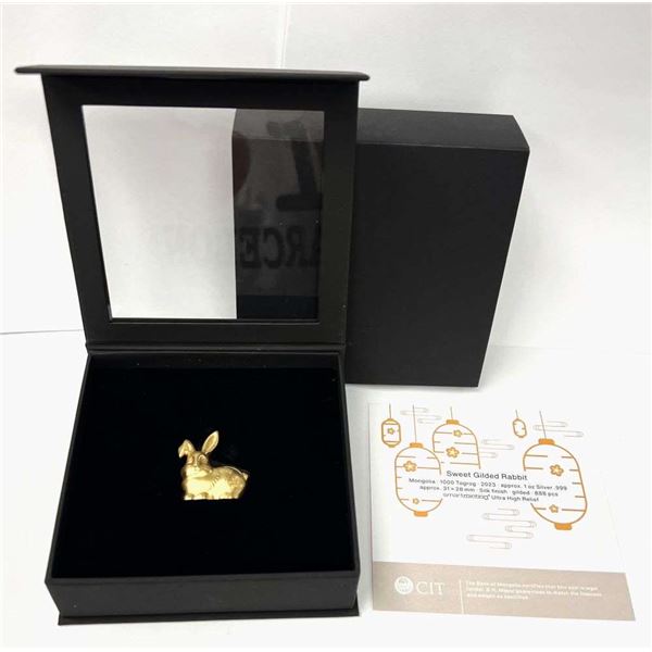 2023 Mongolia Year Of The Rabbit "Sweet Gilded Rabbit" 1 ozt .999 Silver Ultra High Relief