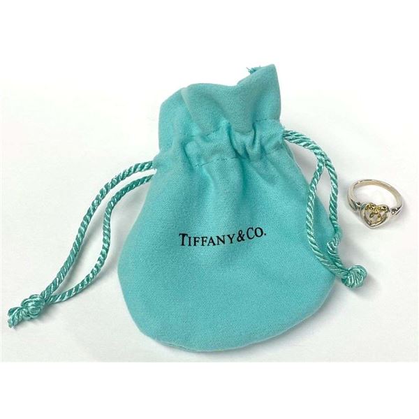 Tiffany & Co. 1991 Heart W/ 14k Gold Ribbon Bow Ring .925 Sterling Silver