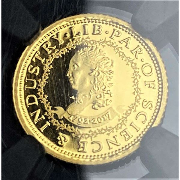 1792-2017 Gold 1/0th oz Medal Half Disme NGC PF70 Ultra Cameo 225th Anniv. Signed By Edmund C. Moy