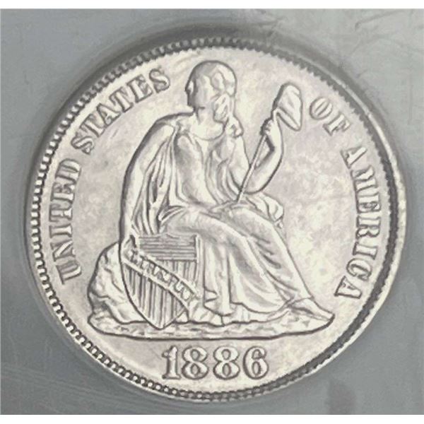 1886 Liberty Seated Silver Dime NGC MS64