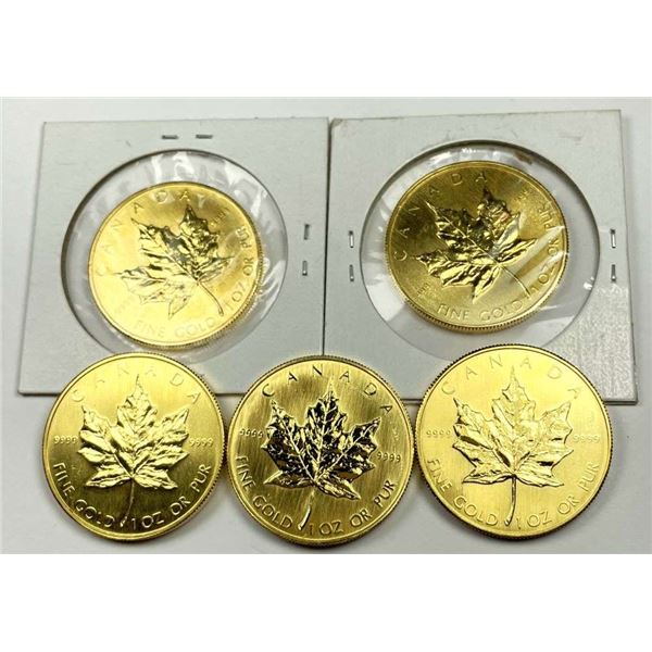 (5) 1982-1985 Canada $50 Maple Leaf 1 ozt .999 Gold