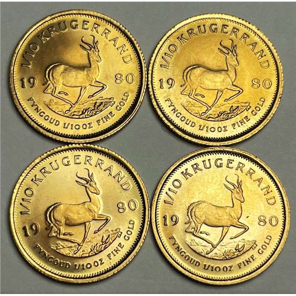(4) 1980 South African Krugerrand 1/10th ozt Gold