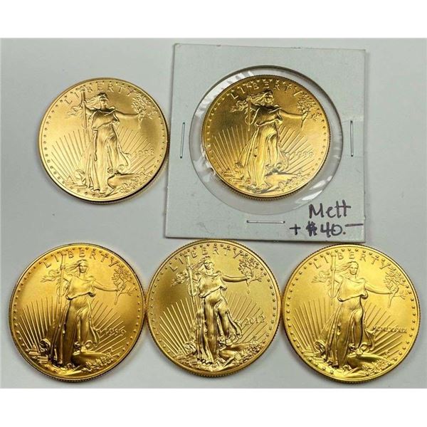 (5) 1998-2012 American Gold Eagle 1 ozt $50