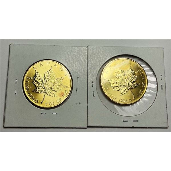 (2) 2007-2009 Canada $50 Maple Leaf 1 ozt .9999 Gold
