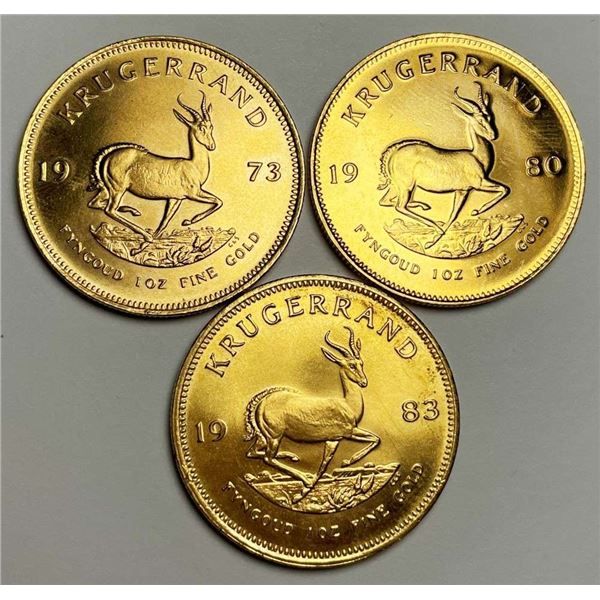 (3) 1973-1983 South African Krugerrand 1 ozt Gold