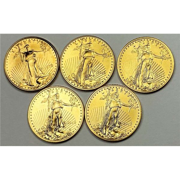 (5) 1999-2015 American Gold Eagle 1/10th ozt $5