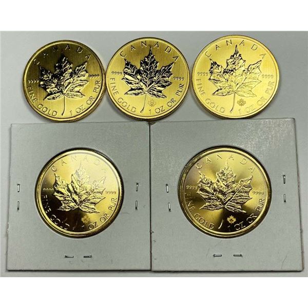 (5) 2012-2016 Canada $50 Maple Leaf 1 ozt .9999 Gold