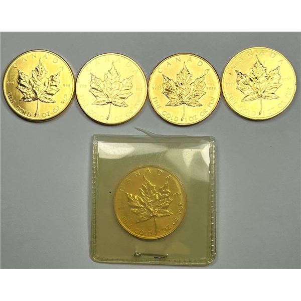 (5) 1980-1985 Canada $50 Maple Leaf 1 ozt .9999 Gold