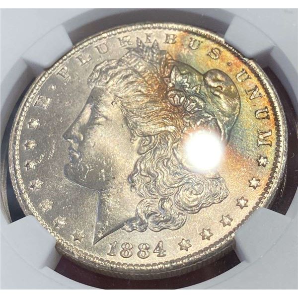 Toned 1884-O Morgan Silver Dollar NGC MS64