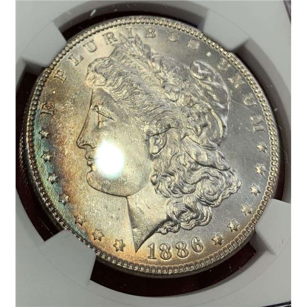 Toned 1886 Morgan Silver Dollar NGC MS64