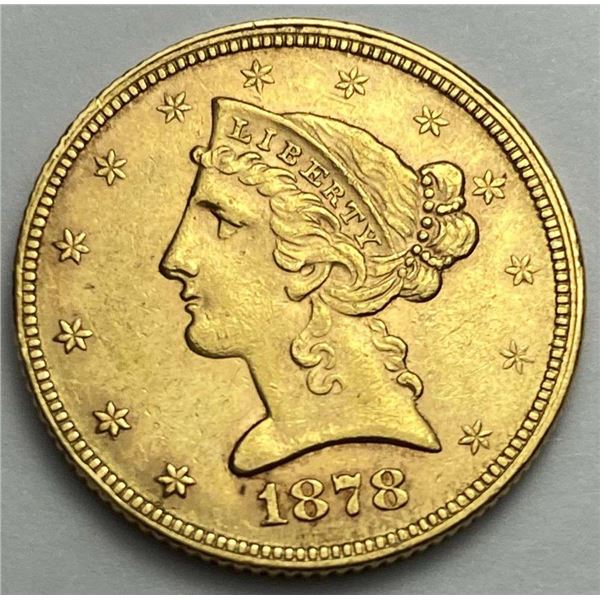 Last Minute! Rare Date 1878 Gold $5 Liberty Head MS62