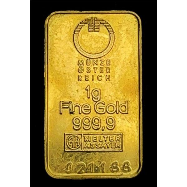 Switzerland 1 Gram .9999 Gold Bar