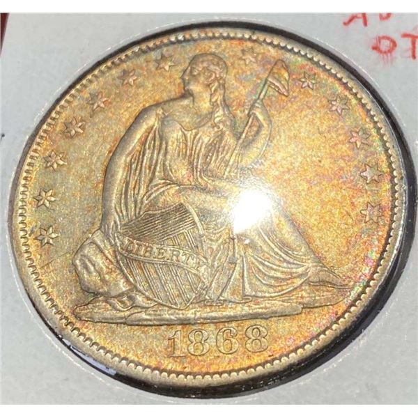 Toned Obverse 1868-S Seated Liberty Silver Half Dollar AU Details