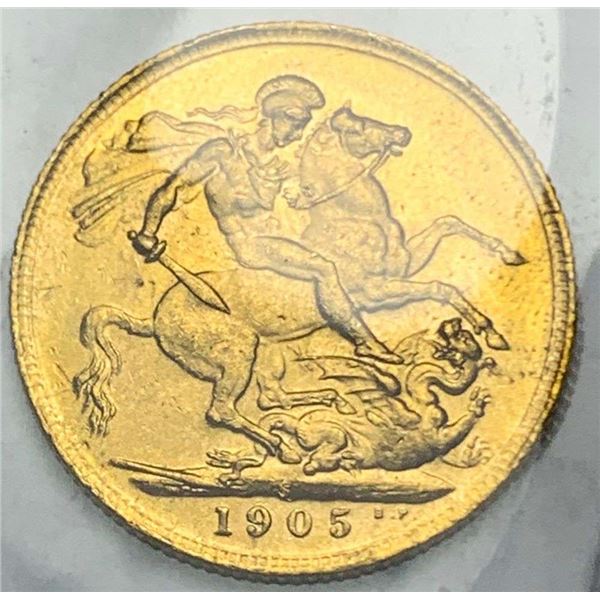 1905-S Gold Sovereign King Edward VII .1177 ozt AGW