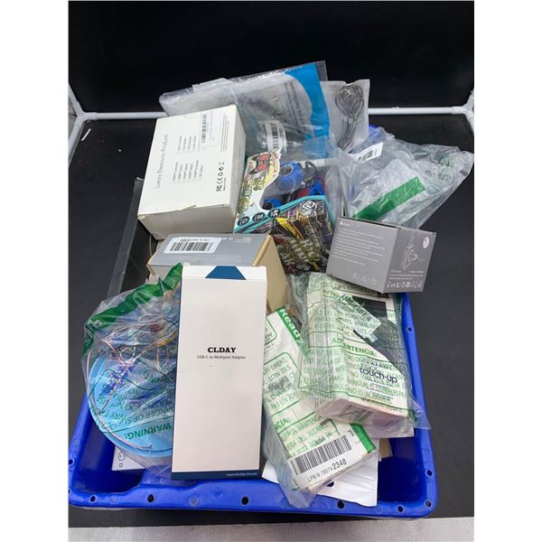 Blue tote with $250 retail value of NEW electronics & gadgets