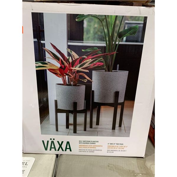 Vaxa Set of self watering Planters with bamboo stands