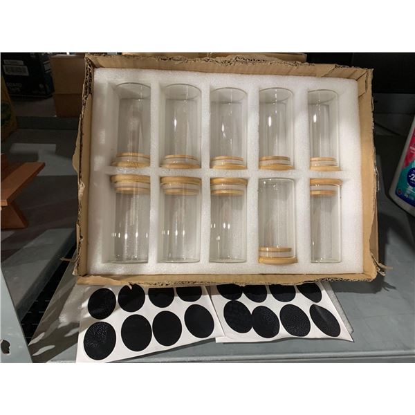 Set of 10 - Glass with Wood Stopper Spice Jars