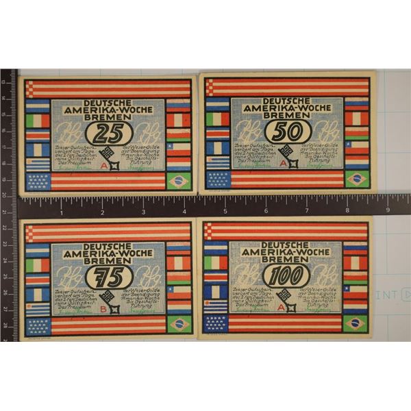 4-1923 GERMAN CRISP UNC BREMEN NOTGELDS 25, 50,