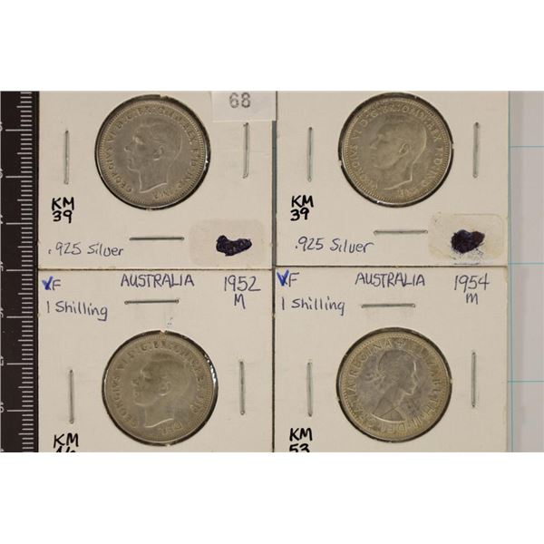 4 AUSTRALIA SILVER SHILLINGS 1942-M, 1943-S,