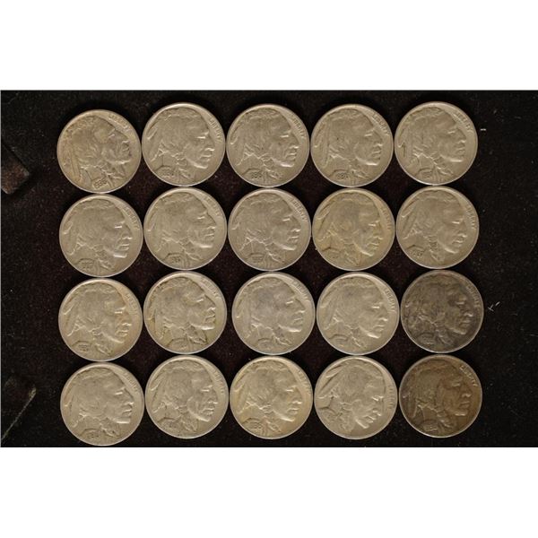 20 ASSORTED FULL DATE BUFFALO NICKELS: 1926-1937