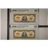 Image 1 : 2-1950 BANK OF CUBA 50 PESO BILLS BOTH PMG 67