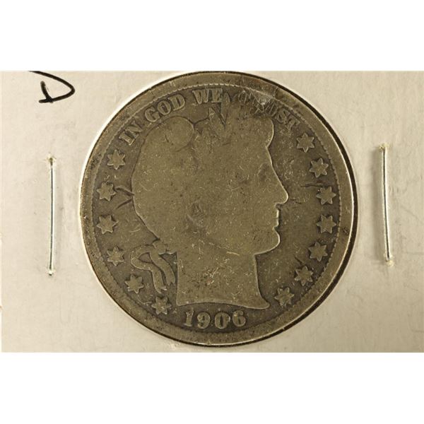 1906-D SILVER BARBER HALF DOLLAR