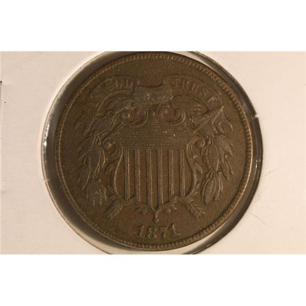 1871 US TWO CENT PIECE VERY FINE