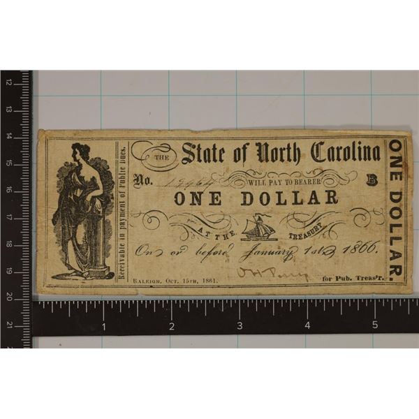 1866 STATE OF NORTH CAROLINA $1 OBSOLETE BILL