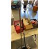 Image 1 : 2 BOXES OF SHOP FLUIDS AND 2 BBQ GRILLS WITH 2 BROOMS AND WEED EATER ATTACHMENT