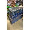 Image 1 : 3 METAL STORAGE TRUNKS LARGE ONE WITH CONTENTS INCLUDED