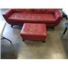 Image 2 : RED LEATHER COUCH AND OTTOMAN