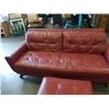 Image 3 : RED LEATHER COUCH AND OTTOMAN