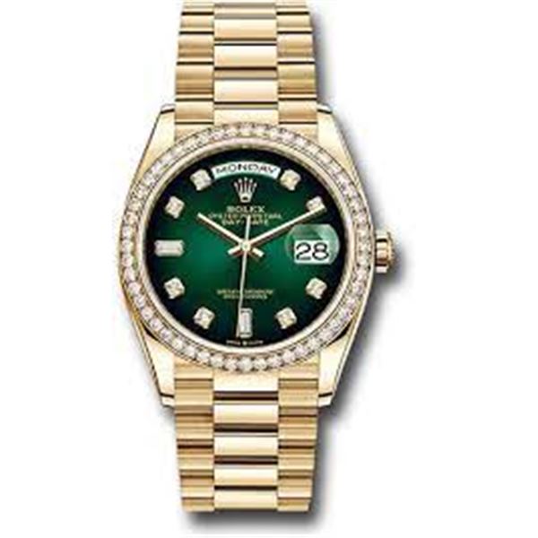 Rolex 36MM Day Date YG with Diamond Bezel Model # 128348