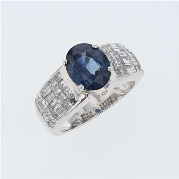 3.50ct Natural Blue Sapphire 18K White Gold Ring