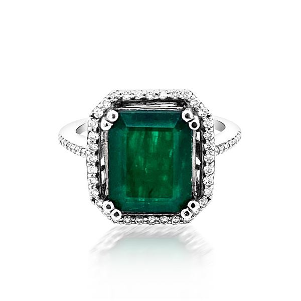 4.77ct Natural Emerald 14K White Gold 4.25gm Ring