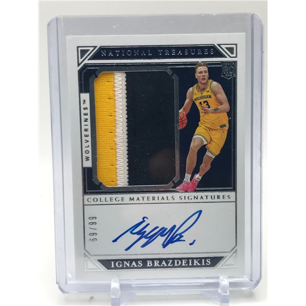 2019 PANINI NATIONAL TREASURES COLLIGIATE NO.109 IGNAS BRAZDEIKIS ROOKI PATCH AUTO 69/99