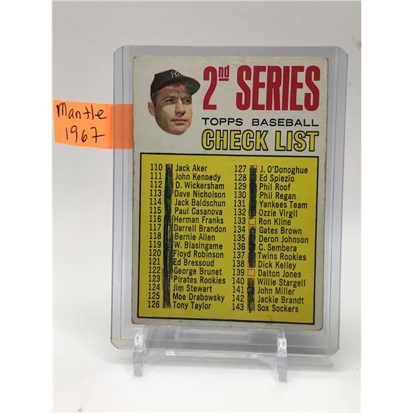 1967 TOPPS SECOND SERIES CHECK LIST (MICKEY MANTLE)