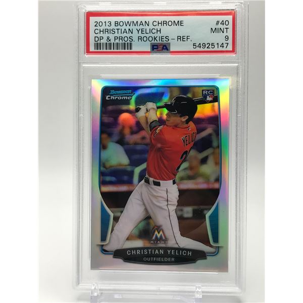 2013 BOWMAN CHROME NO.40 CHRISTIAN YELICH DP AND PROS. ROOKIE CARD PSA GRADED 9