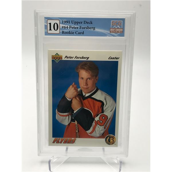 1991 UPPER DECK NO.64 PETER FORSBERG ROOKIE CARD GCG GRADED 10