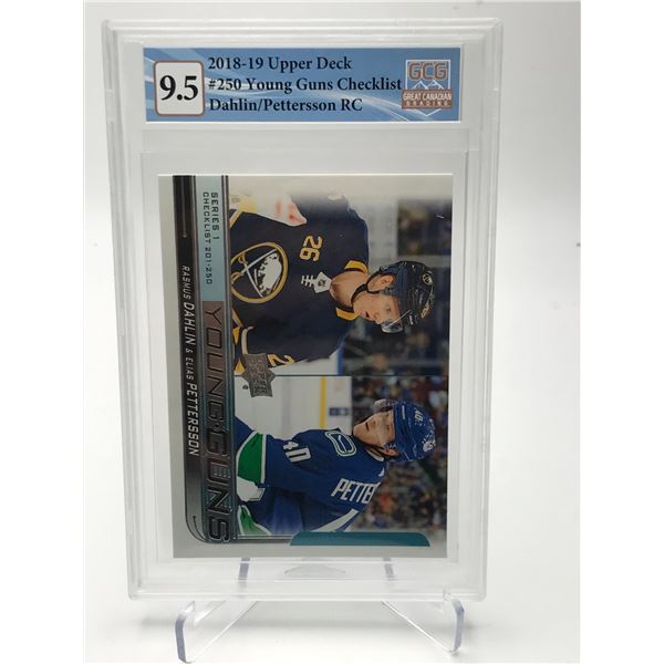 2018-19 UPPER DECK NO.250 YOUNG GUNS CHECKLIST DAHLIN/PETTERSSON ROOKIE CARD GCG GRADED 9.5