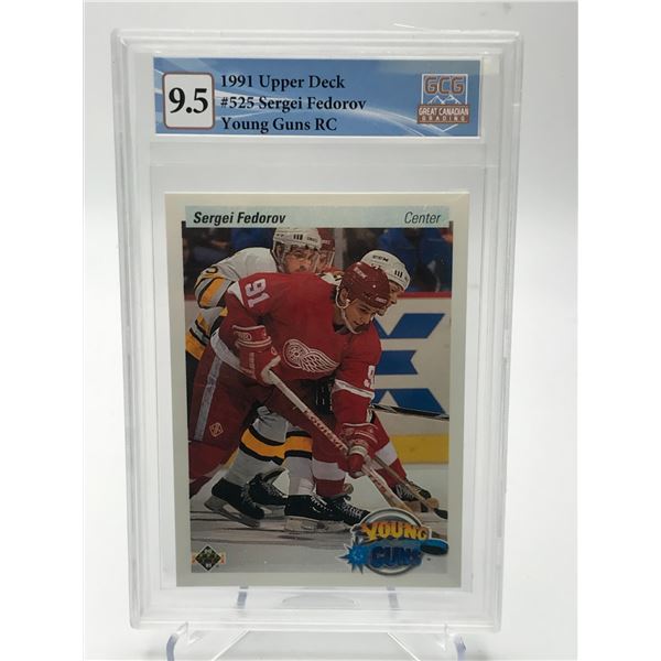 1991 UPPER DECK NO.525 SERGEI FEDEROV YOUNG GUNS ROOKIE CARD GCG GRADED 9.5