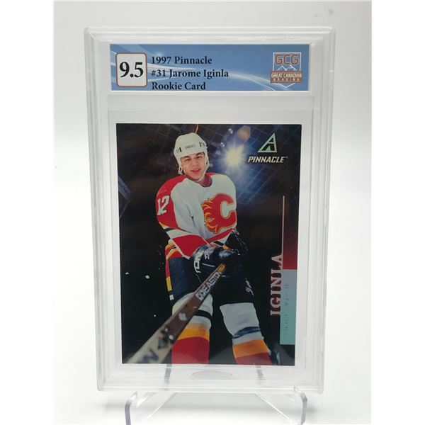 1997 PINNACLE NO.31 JAROME IGINLA ROOKIE CARD GCG GRADED 9.5