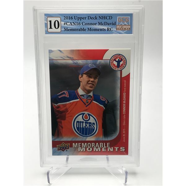 2016 UPPER DECK NHCD NO.CAN16 CONNOR MCDAVID MEMORABLE MOMENTS ROOKIE CARD GCG GRADED 10