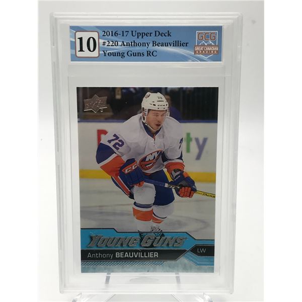 2016-17 UPPER DECK NO.220 ANTHONY BEAUVILLIER YOUNG GUNS ROOKIE CARD GCG GRADED 10