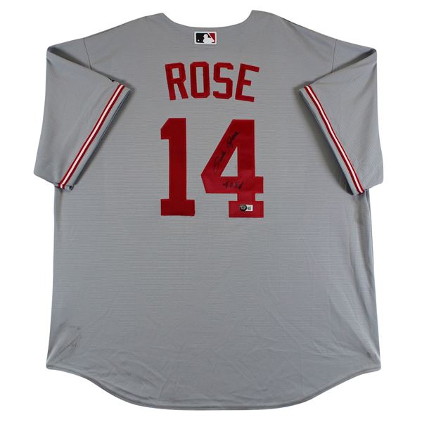 Reds Pete Rose  4256  Signed Grey Majestic Cool Base Jersey BECKETT