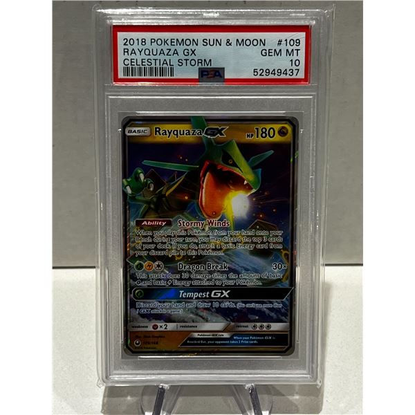 2018 POKEMON SUN AND MOON NO.109 RA YQUAZA GX CELESTIAL STORM PSA GRADED 10