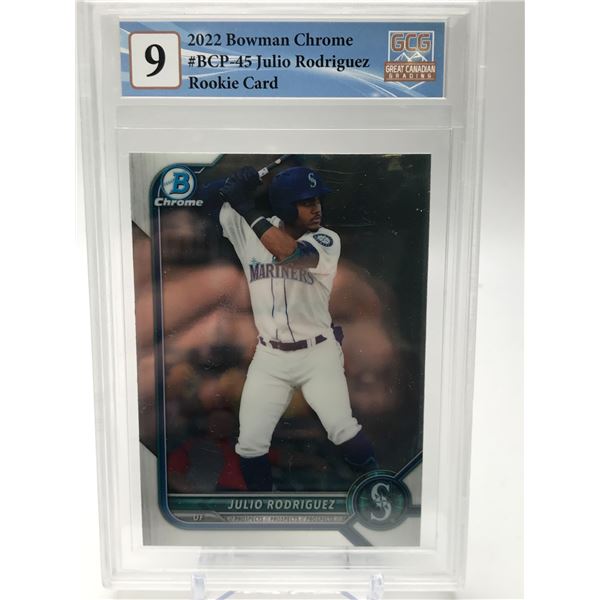 2022 BOWMAN CHROME NO.BCP-45 JULIO RODRIGUEZ ROOKIE CARD GCG GRADED 9